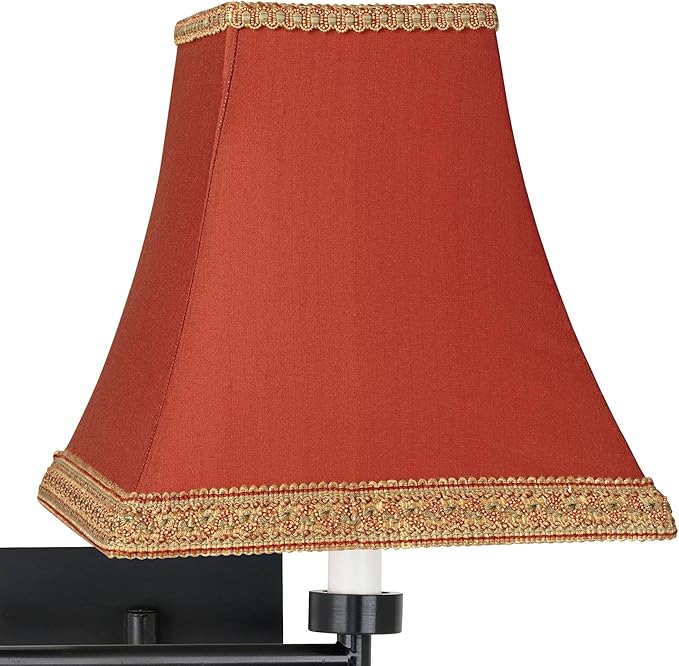 Indoor Swing Arm Wall Mount Lamp Espresso Plug-In Light Fixture Dimmable Gold Trimmed Rust Fabric Square Shade for Bedroom Bedside House Reading Living Room Home Hallway Dining - Barnes and Ivy