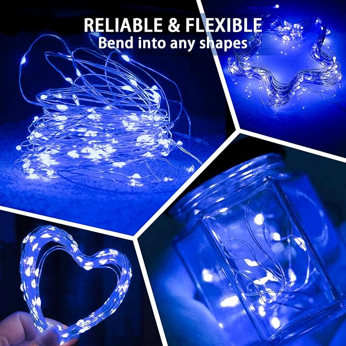 12 Pack Blue Fairy Lights 7Ft 20 LED Twinkle String Lights 3 Modes Battery Operated Waterproof Firefly Starry for Mason Jar Wedding Party 4th of July Christmas Day Table Centerpieces