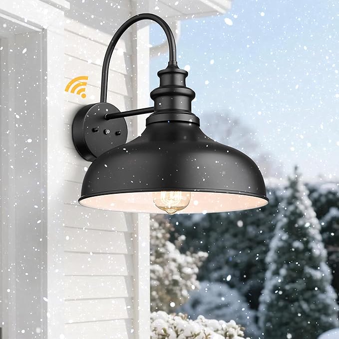 Bestshared Dusk to Dawn Sensor Farmhouse Barn Light, Outdoor Wall Sconce, Outdoor Wall Lantern for Porch, Exterior Light Fixtures Porch Lights (Black+White, 2 Pack)
