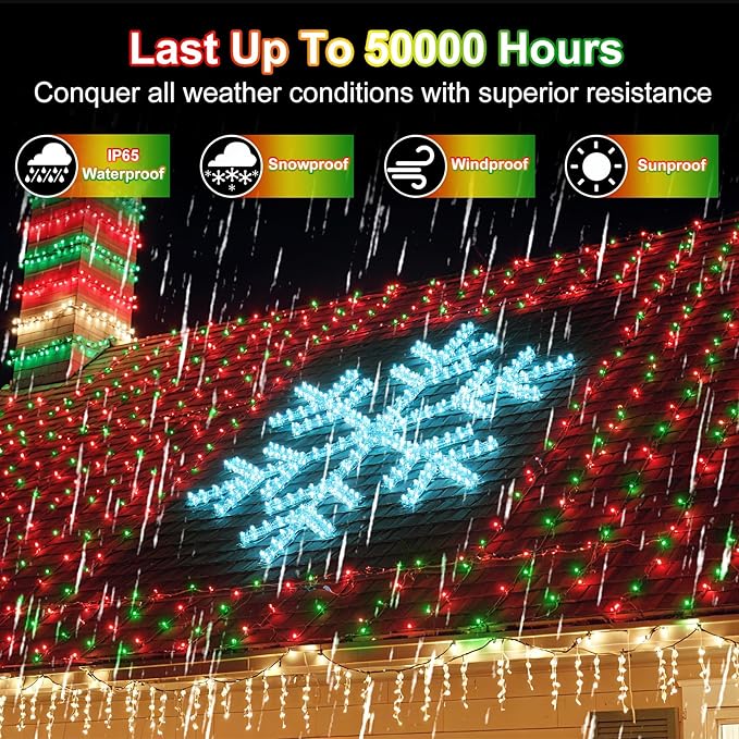 1500 LED 470FT Christmas String Lights Outdoor, 12 Pro Modes and Timer Memory & Brightness, Plug in Waterproof Clear Wire Twinkle Light for for Xmas Yard Tree Wedding Party Decor (Red & Green)