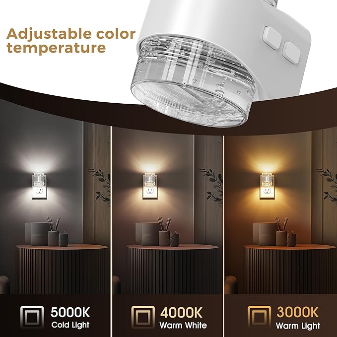 L LOHAS LED Night Light, 3CCT Bubble Night Lights Plug into Wall,4 Pack 3000K/4000k/5000K Adjustable Night Light,Dimmable Nightlights with Dusk to Dawn Sensor for Rooms Bathroom Hallway