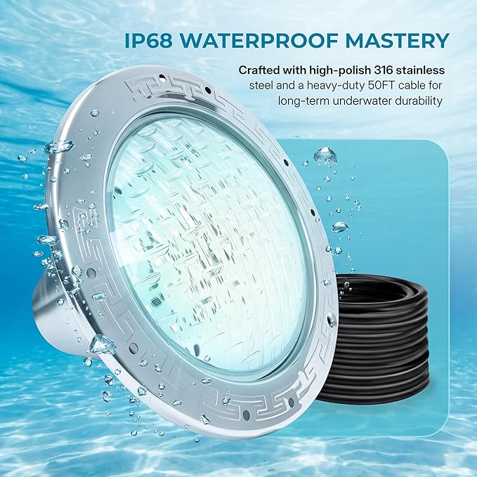 LED Pool Lights for Inground Pools, 120V Pool Lights White, 10 Inch Inground Pool Light 120v Suitable for 10 Inch Wet Niche, Underwater Pool Light, 35W, 50 Foot Cord