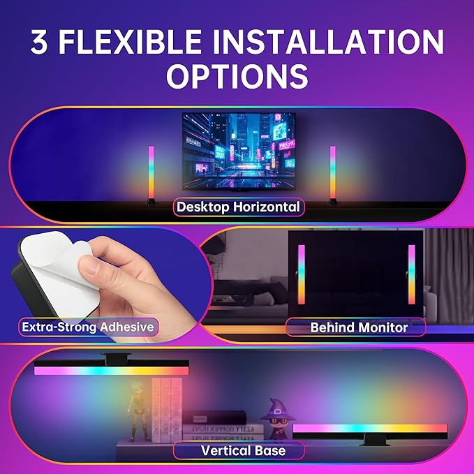 Light Bars with RGB+IC, 16.5-inch Bluetooth TV LED Backlight Suitable 45-85inch TVs, Smart TV Behind Lights with 16M Colors Scene and Music Modes for Gaming, Patry, Room Decotation