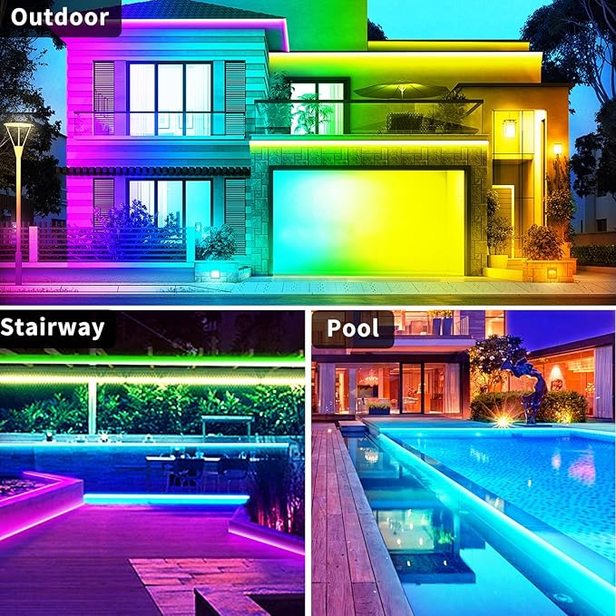 400ft Outdoor Waterproof Led Strip Light,IP68 Waterproof Led RGB Light with IR Remote&App Control,Music Sync and Color Changing LED Rope Light for Bedroom,Roof,Pool,Balcony（2 Rolls of 200ft）