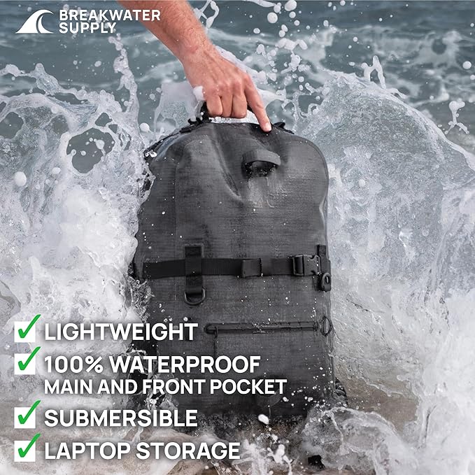 Breakwater Supply™ Waterproof IP68 Submersible Backpack with Airtight Zippers | Laptop Travel Outdoors | Fogland 25L 20L 15L | 100% Waterproof, Submersible, Airtight Zippers, Travel Outdoors