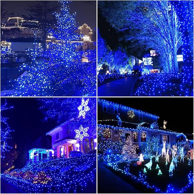 99ft 300 LED Blue Christmas Lights Outdoor Waterproof, Christmas Decorative Mini Lights, Clear Wire String Lights Indoor Plug in, 16 Modes Twinkle Tree Light for Xmas Tree Wedding Party Garden