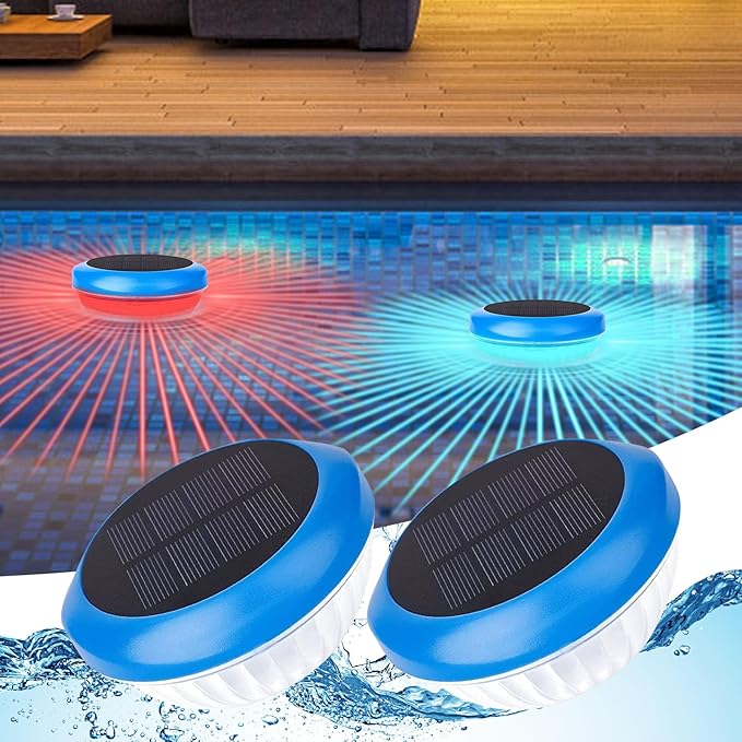 2Pcs Solar Floating Pool Lights, RGB Color Changing Pool Floating Light, IP65 Waterproof Rechargeable LED Lights for Pools, Hot Tubs, Fountain