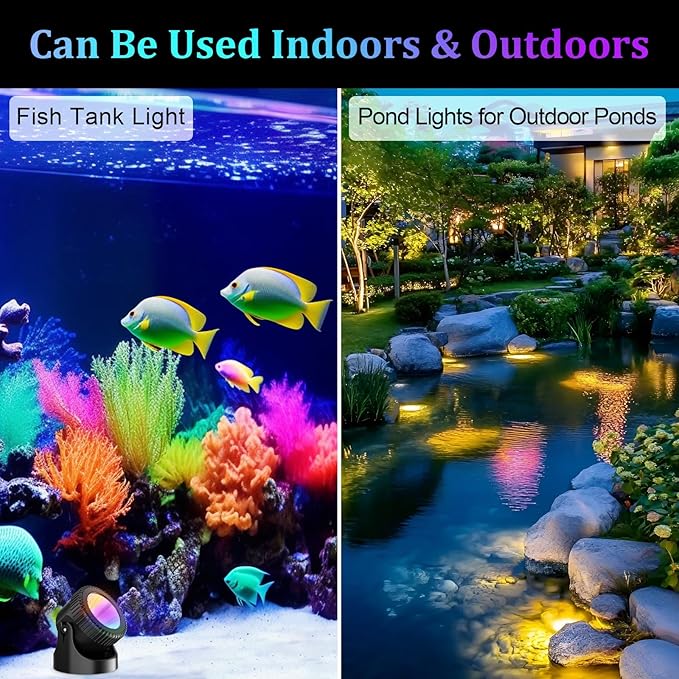 PChero Submersible LED Pond Lights with Timer, RGB Color Changing Underwater Light, IP68 Waterproof Spotlights Fountain Lights for Pool, Fish Tank, Garden, Yards, Waterfall (4 Lights)