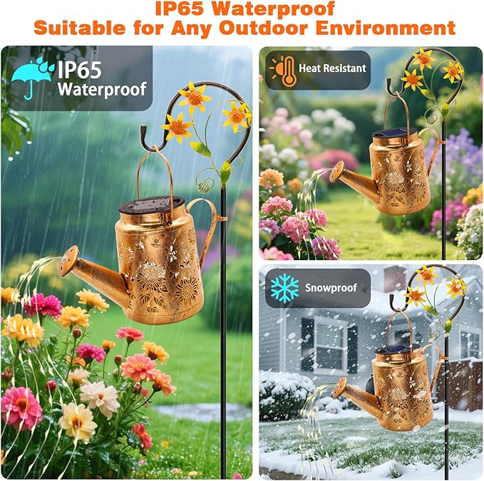 VOOKRY 2 Pack Sunflower Metal Solar Watering Can Lights, Solar Lights Outdoor Waterproof, Birthday Gifts for Women Mom Grandma, Hanging Lanterns Decorative Garden Decor for Outside Yard Patio Lawn