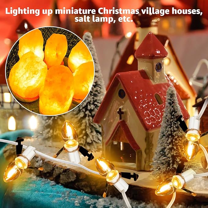 Christmas Village Lights with 5 Led Light Bulb,C7 Cord Clip Lights for Christmas Village Cottages,Pumpkins,Outdoor Atmosphere Decoration.for Blow molds