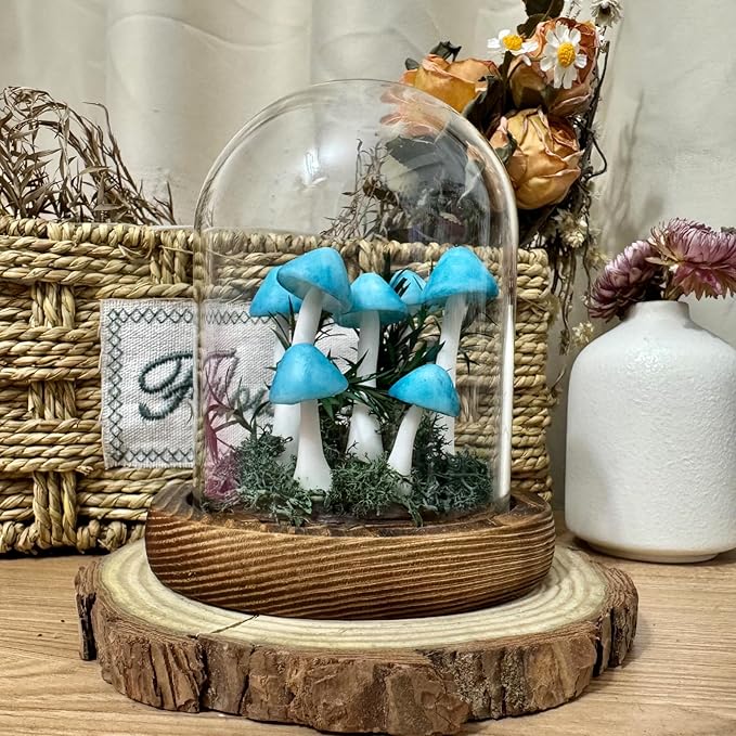 Mushroom Lamp, Decor LED Light in Glass Dome with Base for Home Bedroom Decor Birthday with Birthday Valentines Anniversaries Gifts Box (Blue-01)