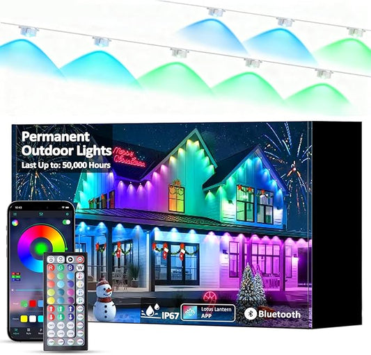 RGB Permanent Outdoor Lights, 18FT Smart LED Eaves Lights with APP & Remote Control, IP67 Waterproof Outdoor String Lights for Christmas, Halloween,Party, Garden, Patio, House Decor