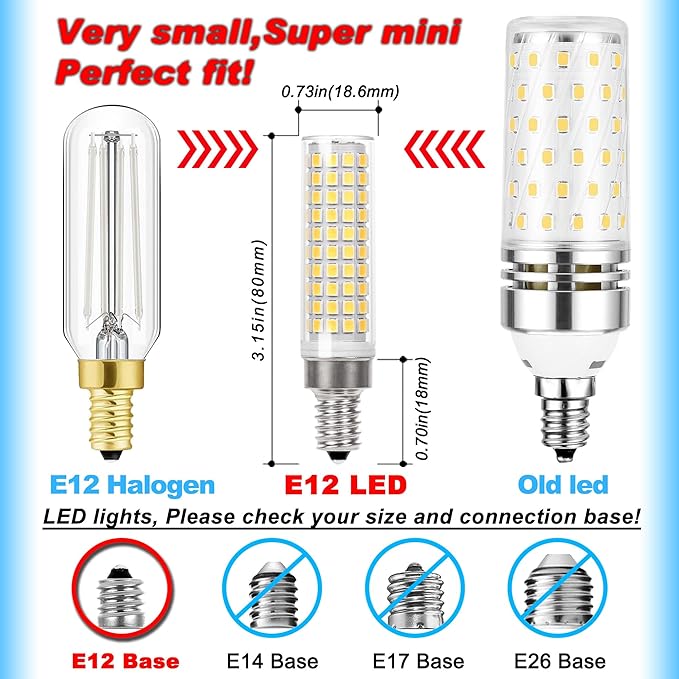 E12 100w LED Bulbs Equivalent C7,4000K Natural White,1200 lm T6 E12 12W LED Candle Bulbs for Candelabra Ceiling Fan Chandelier Pendant Lighting Salt Lamp,Non-dimmable,2 Pack