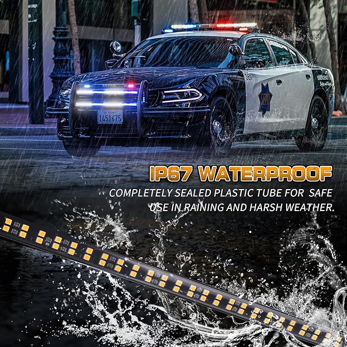 XRIDONSEN 2PCS 24 inch Truck Blue White Emergency Grill Lights Strip 288 LED Grille Strobe Lights Flashing Warning Safety Waterproof First Responder Lights for Firefighter Police Vehicles Fire Trucks