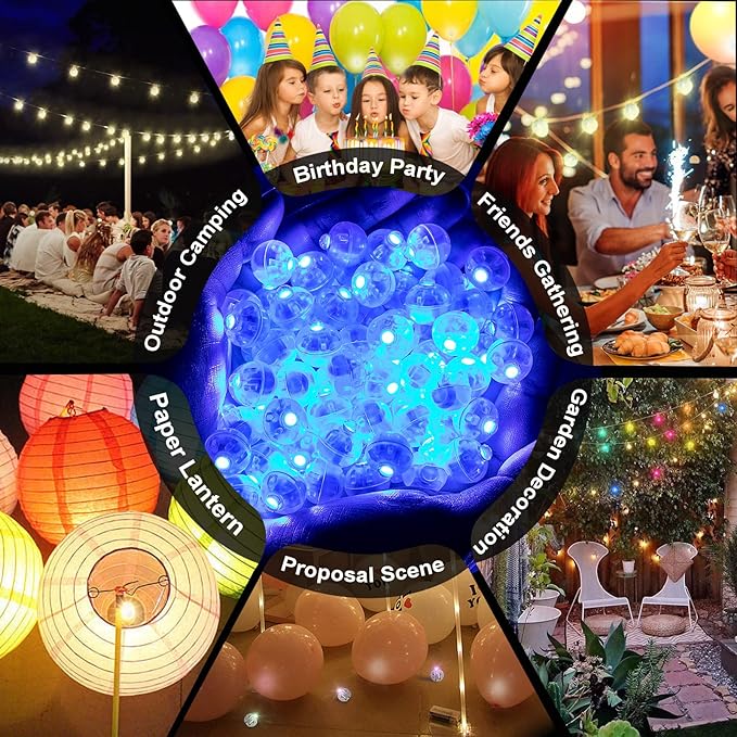200pcs Blue LED Balloon Lights, LED Round Ball Lamp Tiny Lighting Decoration for Indoor Outdoor Party Event Fun Wedding Festival Birthday Halloween Christmas Party Supplies