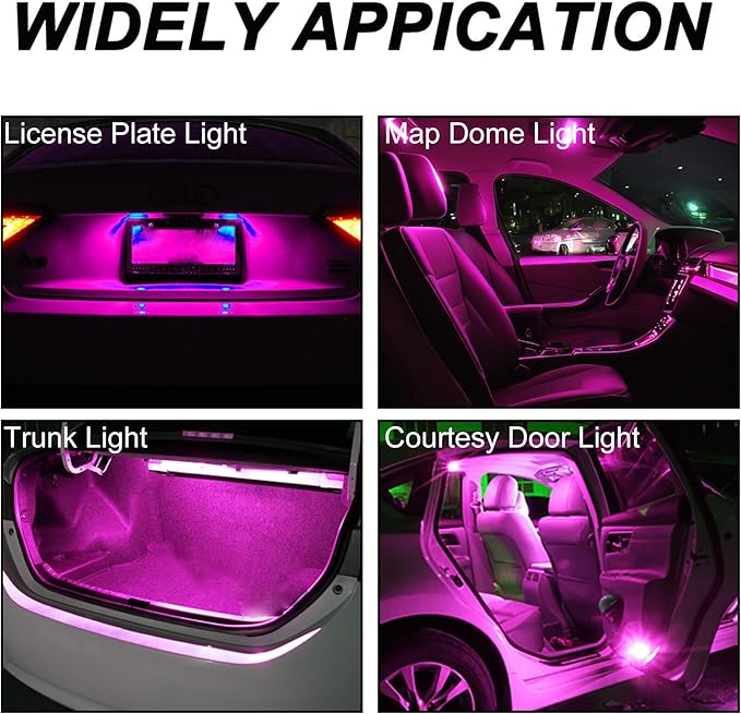 T10 194 168 Dash Instrument White LED Light Bulbs Bright Panel Gauge Cluster Dashboard LED Light Bulbs 10Pcs/Set (Purple/pink)