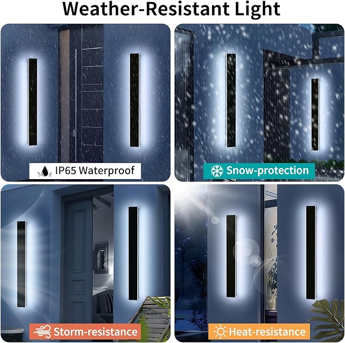 Mikeru 39.3" 2Pack Outdoor Wall Sconce 6000K Cool White - IP65 Waterproof Black Exterior Light, Hardwired Wall Mounted Fixture for Porch, Patio & Entryway | Non-Dimmable Weatherproof Design