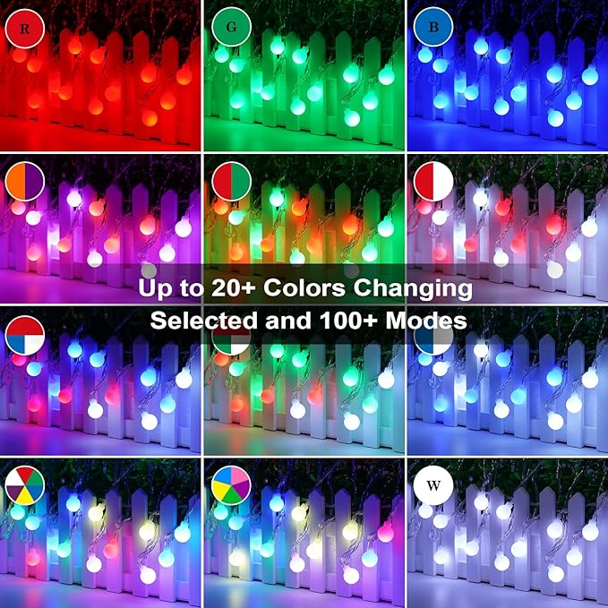 66FT Color Changing String Lights, Connectable Globe String Lights Plug in with Remote, 120 LEDs 128 Modes Christmas Lights Outdoor Waterproof for Patio Tent Camping Bedroom Classroom Party Xmas Decor