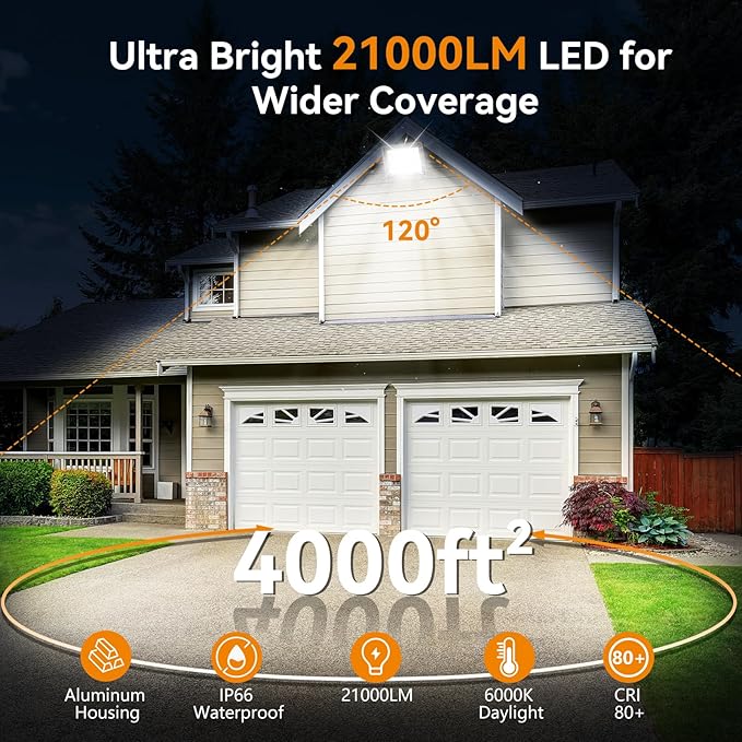 AIKVSXER 150W Flood Lights Outdoor, 21000lm Bright LED Work Light with 5FT Plug, 6000K Daylight White Exterior Security Light, IP66 Waterproof Floodlight for Yard Garage Stadium Lawn (150W-8 Pack)