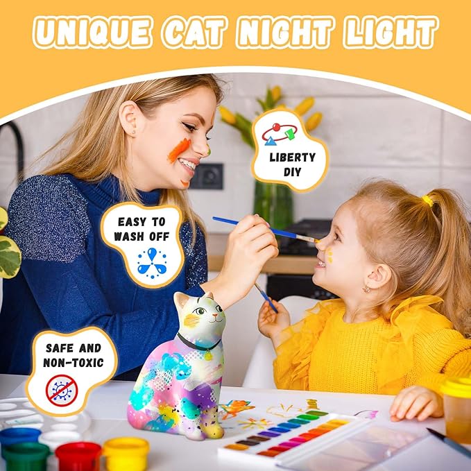 Paint Your Own Cat Lamp Kit, Arts and Crafts for Kids Ages 6-8, Arts and Crafts for Kids Ages 8-12, DIY Cat Lamp for 10 Year Old Girl Gifts, Art Supplies for Girls Boys Birthday Ages 3 4 5 6 7 8 9 10+