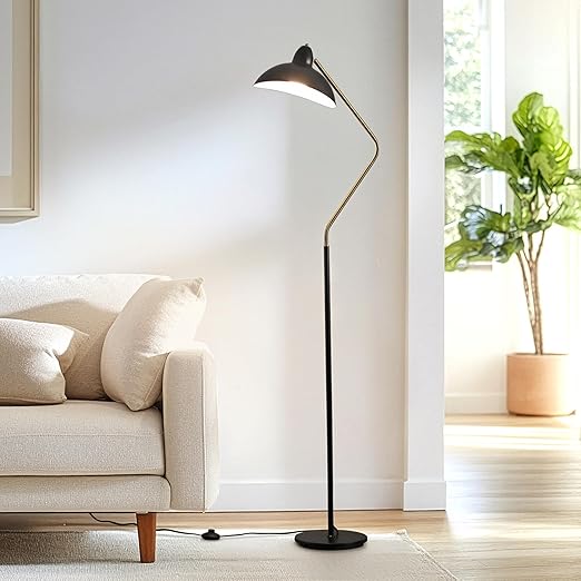 Brightech Swoop 69 in. Classic Black Industrial 1-Light Adjustable LED Floor Lamp with Black Metal Bowl Shade FL-SWP-BLK
