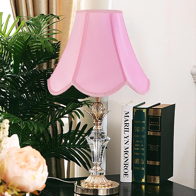 GO&SO Pink Lamp Shade Medium Scalloped Lamp Shade,6"Top x 13"Bottom x 10.6"Vertical Height (Spider),Edge Petal Braid Bell Shades for Table Lamps&Floor&Bedside Lamp,Modern Lampshade-Easy Assembly