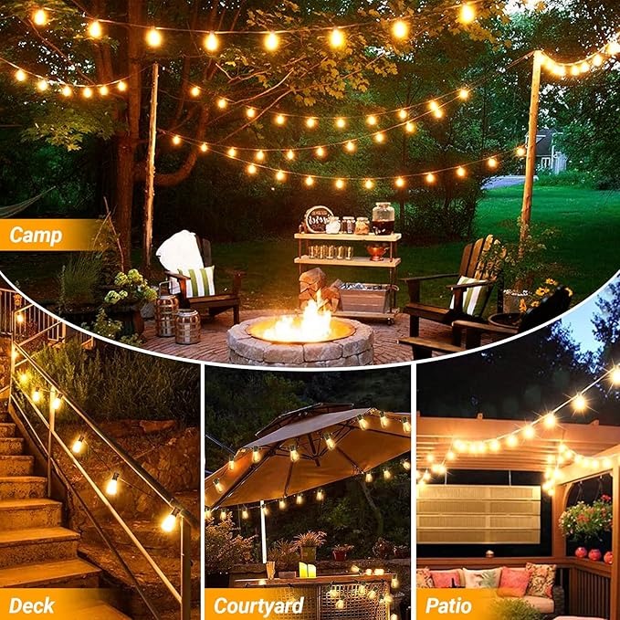 LAMPHOME Outdoor String Lights, 26FT Patio Lights with 12+1 ST38 LED Edison Bulbs (1 Spare), Connectable String Lights for Outside, Dimmable Hanging Light for Backyard Porch Decor, Warm White