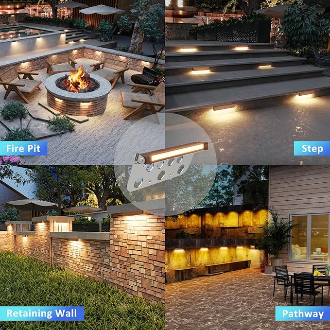 12 Pack 7 Inch Retaining Wall Lights, 5W 2700K Soft White LED Hardscape Lighting, 12V AC/DC Low Voltage Step Light, IP65 Waterproof Outdoor Landscape Lighting for Patio Walls Stairs, ETL