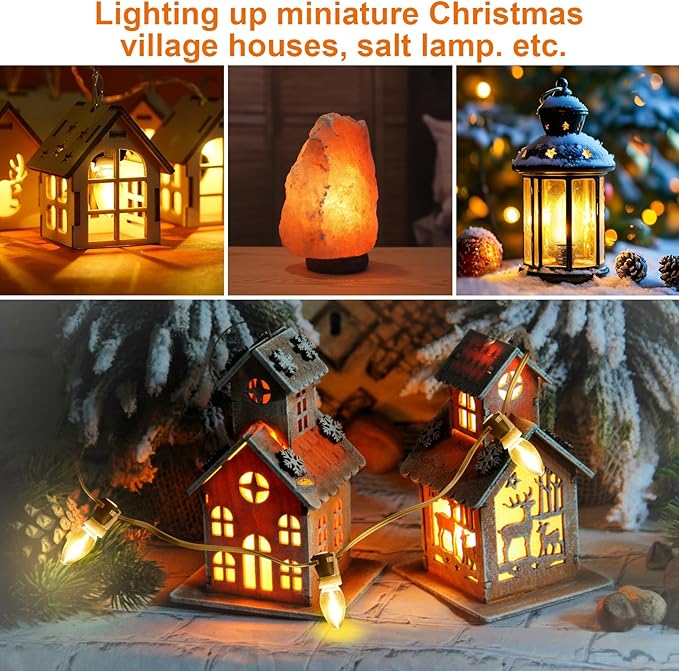 Christmas Village Lights with 12 LED Warm-White Bulb,Decoration for Christmas Village Houses, Pumpkin Crafts Halloween Holiday Decoration,C7 Village Light Cord