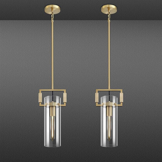 Modern Brass Island Pendant Lights 2 Pack,12'' Glass Light Pendant,Gold Kitchen Island Pendant Light Fixtures,Farmhouses Pendant Light, for Kitchen,Dining Room,Bathroom,Bulbs Included