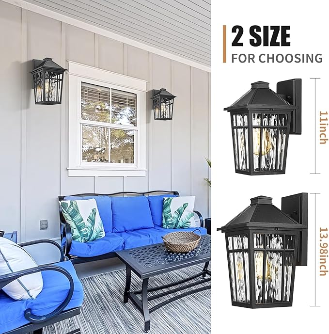 Darkaway Large Outdoor Wall Lights for House, 14inch Exterior Lighting Fixtures Wall Mount Porch Lights Waterproof Outdoor Sconce with Water Ripple Glass for Patio Hallway Garage