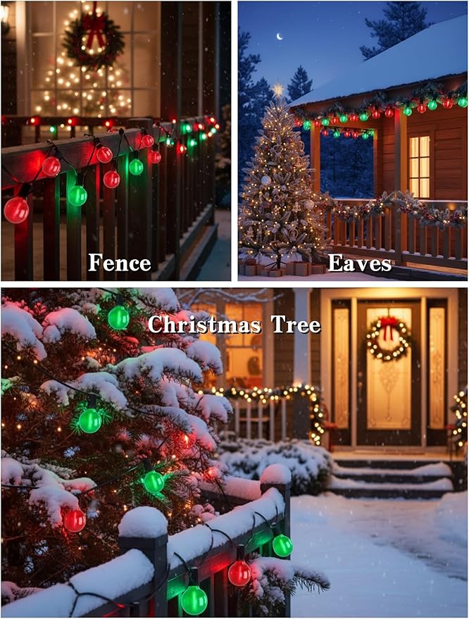 25 Pack Frosted Red Green G40 LED Light Bulbs – 0.6W E12 Base Replacement Bulbs for Christmas Lights, String Light Bulb for Outdoor String Lights, Christmas Tree, Porch, Holiday Decorative Lighting