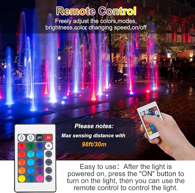 RGBW Pond Lights,18 LED Underwater Submersible Fountain Light, Remote Control IP68 Waterproof Color Changing Spotlights Lighting for Fish Aquarium Tank Garden Yard Pool(Set of 4)