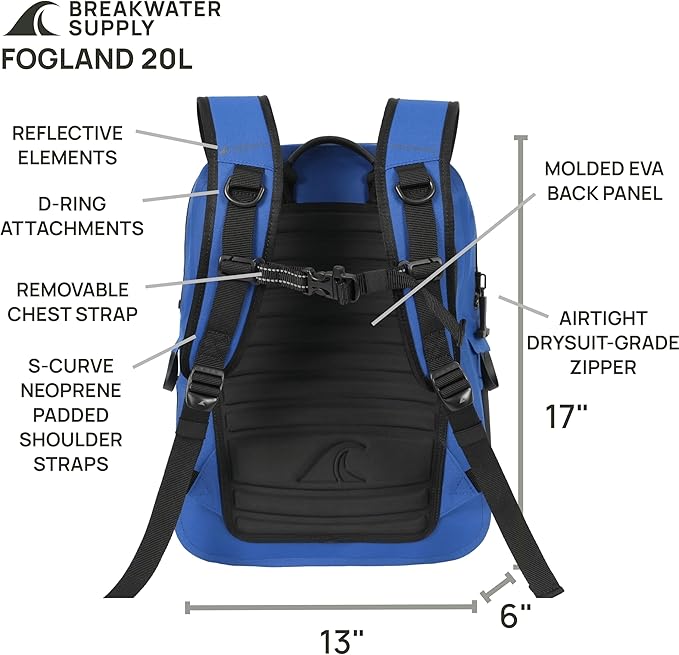 Breakwater Supply™ Waterproof IP68 Submersible Backpack with Airtight Zippers | Laptop Travel Outdoors | Fogland 25L 20L 15L | 100% Waterproof, Submersible, Airtight Zippers, Travel Outdoors