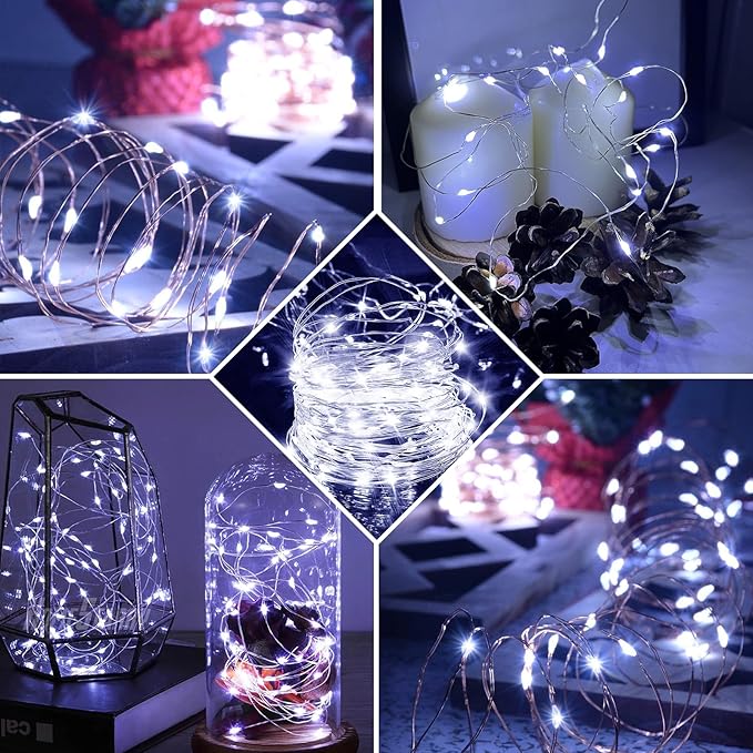100 Pack Fairy Lights 7Ft 20 LED Twinkle String Lights 3 Modes Battery Operated Waterproof Firefly Starry for Mason Jar Wedding Party Bedroom Patio Christmas Day Table Centerpieces,Cold White