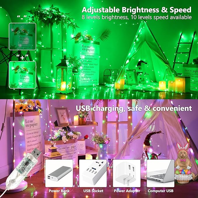 BrizLabs Fairy String Lights, 33ft 100 LED Color Changing Pastel Fairy Lights with Remote Timer, USB Easter Starry Light Music Sync RGB Twinkle Light for Xmas Halloween Easter Party Wedding Decor