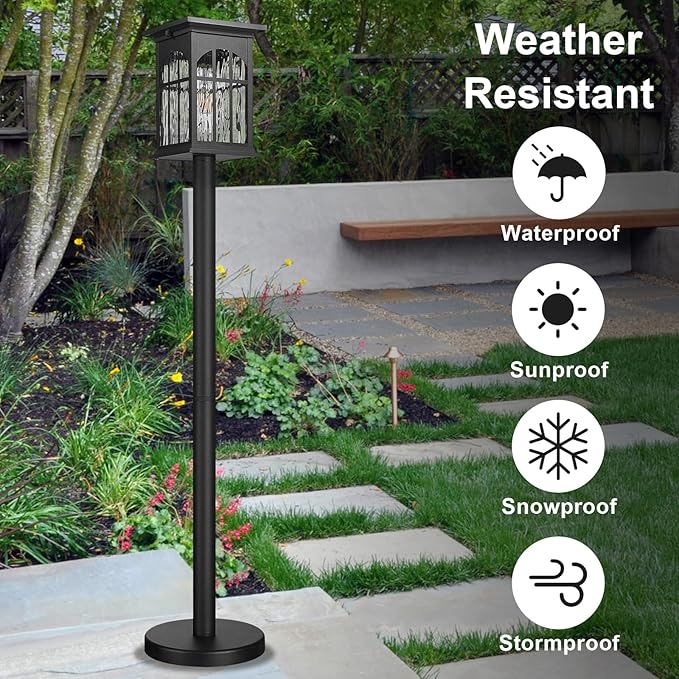 30Inch Solar Pole Lights Outdoor Waterproof, Portable Floor Lamp with Solar Panels Dusk to Dawn with Remote, Cordless Exterior Outside Pole Light for Pathway, Walkway, Garden, Yard, Patio