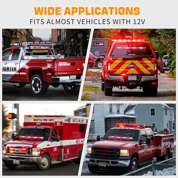 XRIDONSEN 35 inch Traffic Advisor Red White Emergency Light Bar 48 LED Strobe Lights Safety Hazard Warning Lights Front/Rear Window w/Controller for Volunteer Firefighter Vehicles Fire Trucks POV