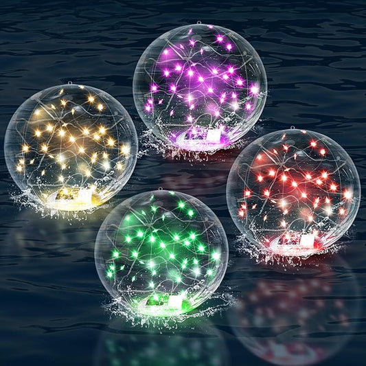 Solar Floating Pool Lights, 14" Inflatable RGB LED Pool Lights That Float with Remote, Waterproof Pool Light Balls, Pool Accessories for Swimming Pools Yard Patio Party Outdoor Decor - 4 Pack