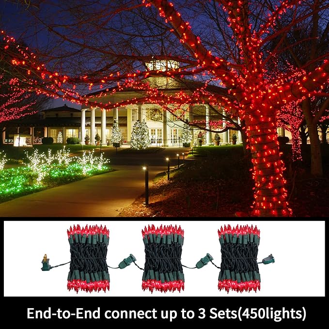 LAMPHOME Red Valentine's Lights, 300 Lights 63.8ft(2pk of 150L) Incandescent Mini Christmas String Lights, Waterproof Red Lights for Indoor Valentine's Day Garland Birthday Wedding Party Xmas Tree