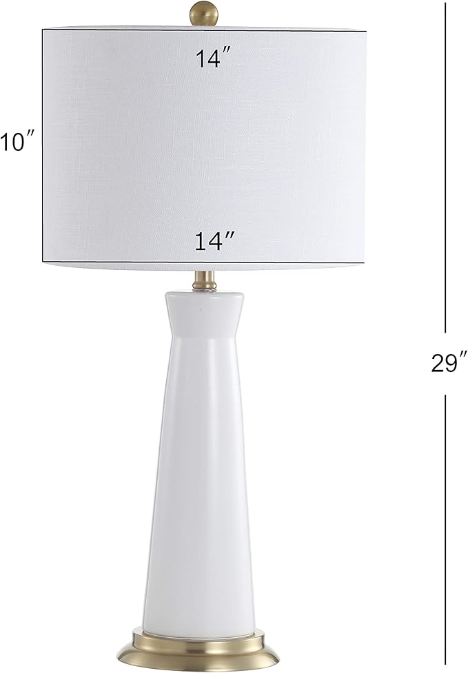 JONATHAN Y JYL3046B Hartley 29" Ceramic Column LED Table Lamp Contemporary Transitional Bedside Desk Nightstand Lamp for Bedroom Living Room Office College Bookcase, White/Brass Gold