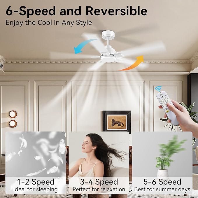 52 Inch Ceiling Fans with Lights,Smart Ceiling Fan with Light and Remote Control,Alexa,APP,White Indoor Outdoor Ceiling Fans for Bedroom,Living Room,Patio,5 Blades,Dimmable LED,6 Speed,Quiet DC Motor
