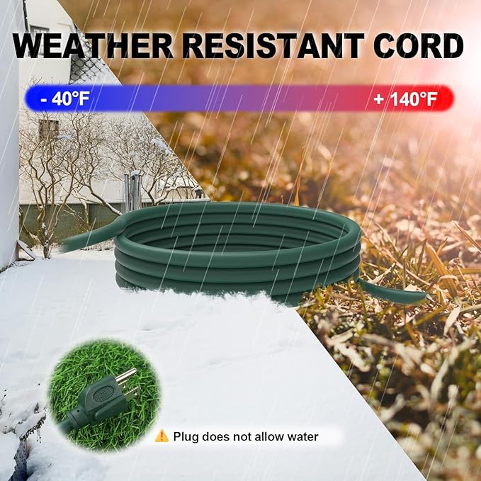 EP 10 Ft Outdoor Extension Cord with 3 Electrical Power Outlets - 16/3 SJTW Green Cable with 3 Prong Grounded Plug for Safety Great for Christmas Lights, Garden and Major Appliances