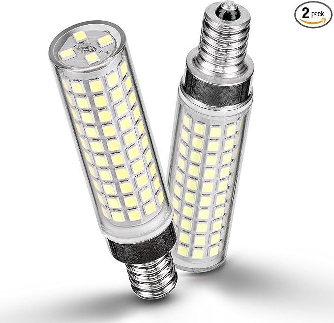 E12 100w LED Candelabra Bulbs Replacement C7,6000K Daylight Bright Cool White,1200 Lumen T6 E12 12W LED Candle Bulbs for Ceiling Fan Chandelier Pendant Lighting Salt Lamp,Non-dimmable,2 Pack
