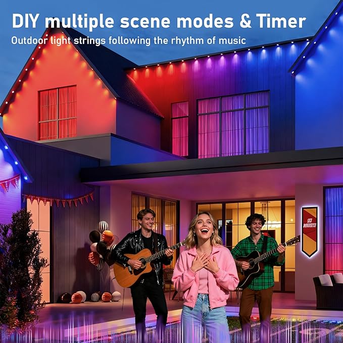 200FT Permanent Outdoor Lights,RGB+IC Eaves Lights with App & Remote Control,DIY Multi-Color Scene Modes,IP67 Waterproof,Outdoor Strings for House,Holiday Decorations for Halloween,Christmas