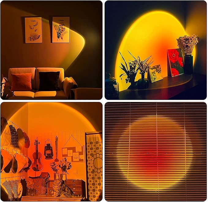 Sunset Lamp, Projector Rainbow Light 360 Degree Rotation Sunset Projector Lamps, Projection Night Light for Selfie/Photography/Home/Bedroom Decor/Living Room, USB Night Light (6 Colors) 1