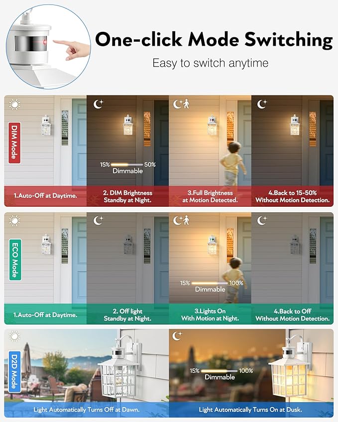 VIANIS White Motion Sensor Outdoor Porch Lights Wall Mount, Modern Exterior Wall Light for House, 100% Aluminum Anti-Rust Waterproof Outdoor Sconce Lights for Garage, Front Door