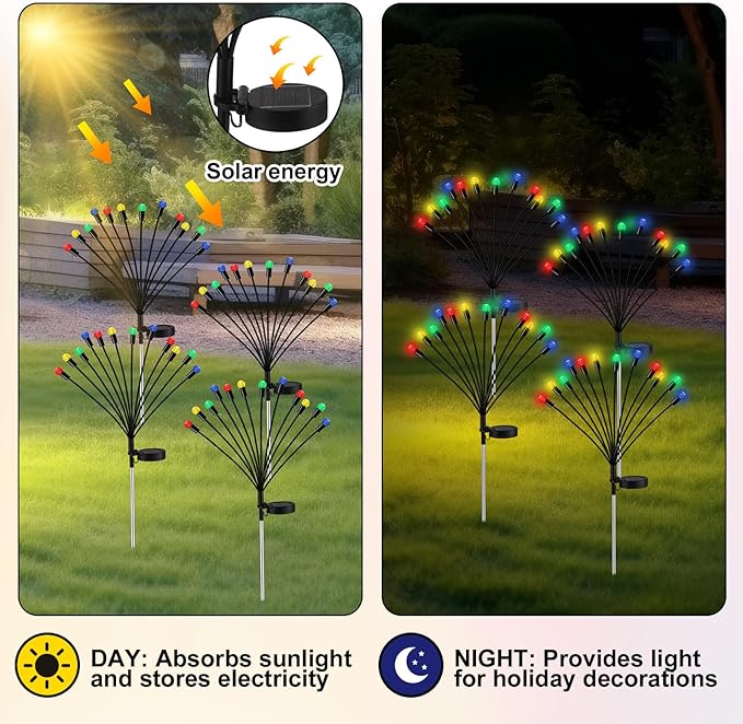 4 Pcs St Patricks Day Outdoor Decorations Solar Lights Waterproof Green 48 LED Swaying Pathway Firefly Stake Lights for Outside Yard Garden Lawn Decorations(Multicolor,Pineapple Ball)