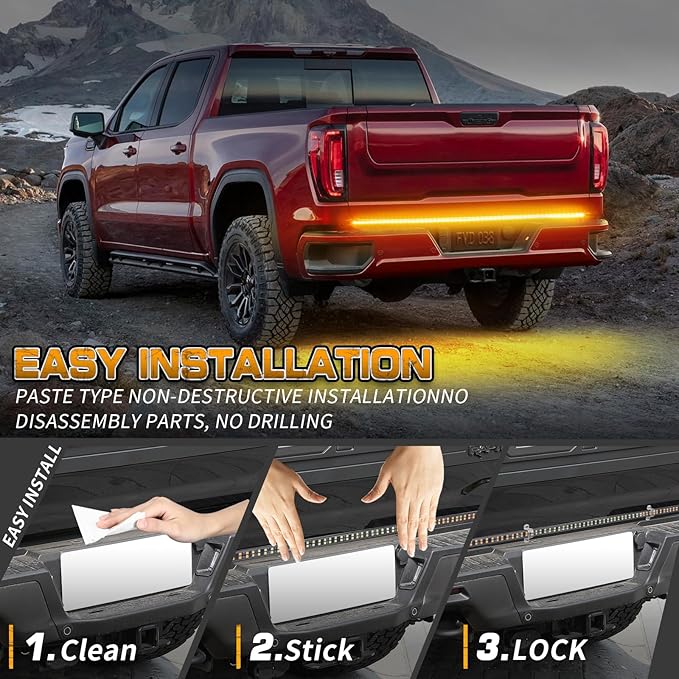 XRIDONSEN 60 inch Truck Tailgate Amber Strobe Lights Strip 360 LED Tail Emergency Light Bar Flashing Warning Hazard Safety Rear Window Lights for Tow Plow Trucks Construction Vehicles Pickup Trailer