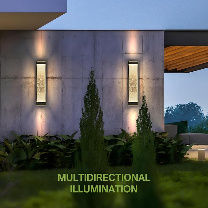 ASD LED 24" Bubble Glass Wall Light Fixture, Outdoor & Indoor Seeded Sconce | 3CCT, Waterproof, Dimmable, Up-Down Glow, ETL Listed | 22W 530LM 3000-5000K 100-277V | Exterior Porch Lighting | Black